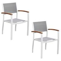 MX Gartensessel Naxos 2er Set Stapelsessel Aluminium Textilbespannung Weiß/Grau/Akazienholz